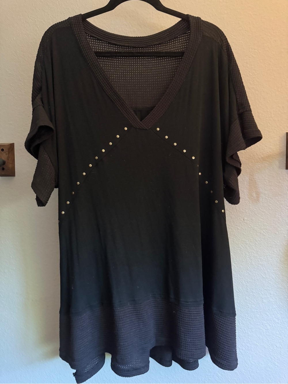 Black Stud-Accent V-Neck Women's Knit Top